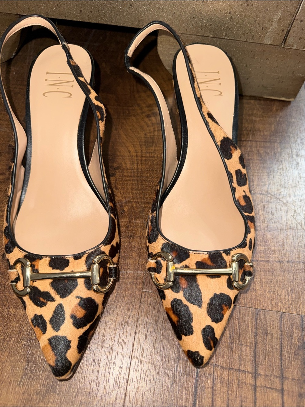 INC International Concepts Leopard Print Slingback Flats with Gold Buckle